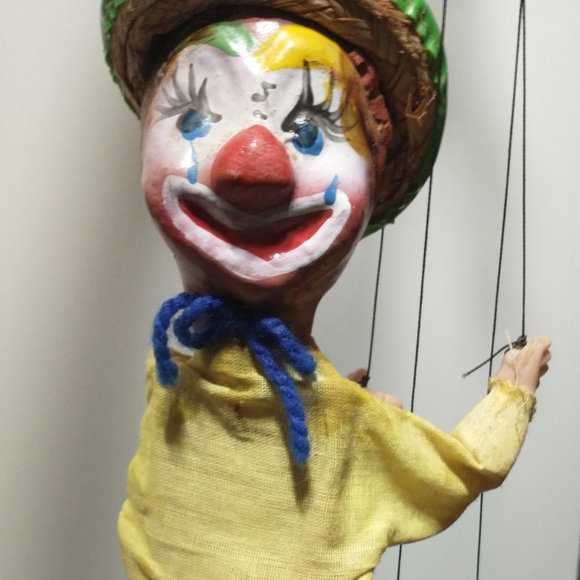 Vintage Mexican Wooden Clown Marionette Puppet - Picture 4 of 6